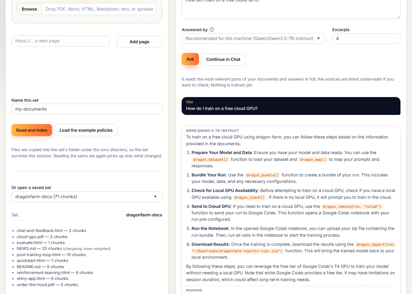 Step 2, Ask: an answer with numbered sources under it